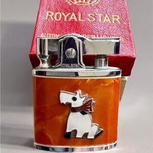 Vintage 1956 NOS Enamel Scottie on Marbled Amber body Royal Star Auto Super Ltr